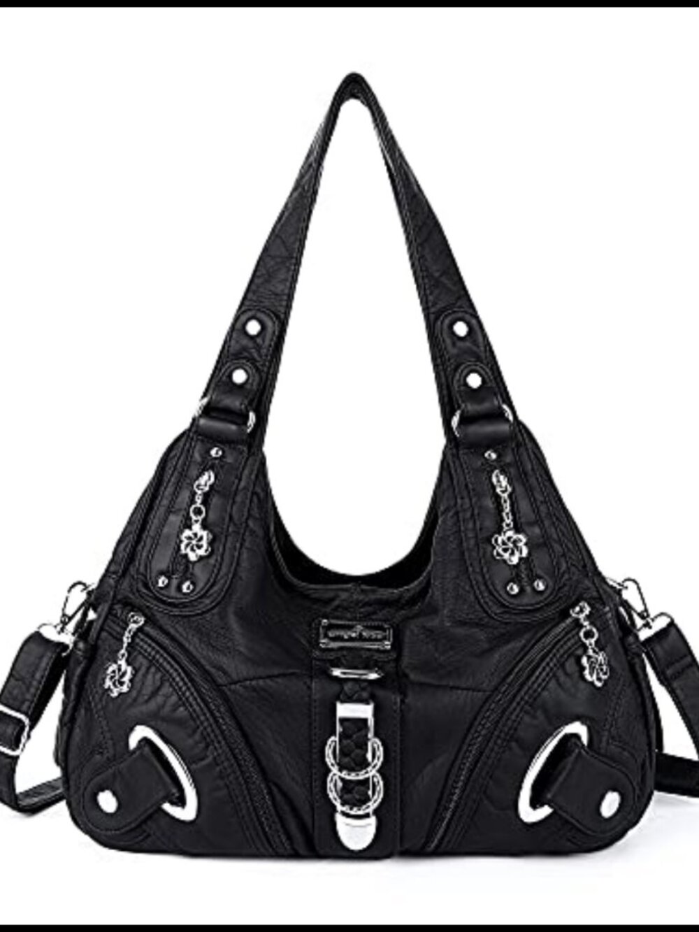 Washed PU Leather Hobo Shoulder Bag Convertible Satchel Purse